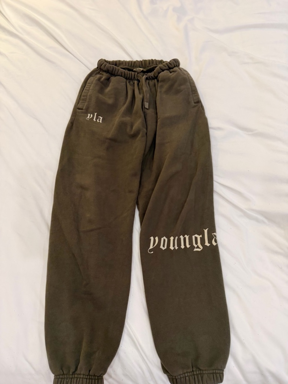 YoungLA Olive Green Logo Joggers with Elastic Cuffs